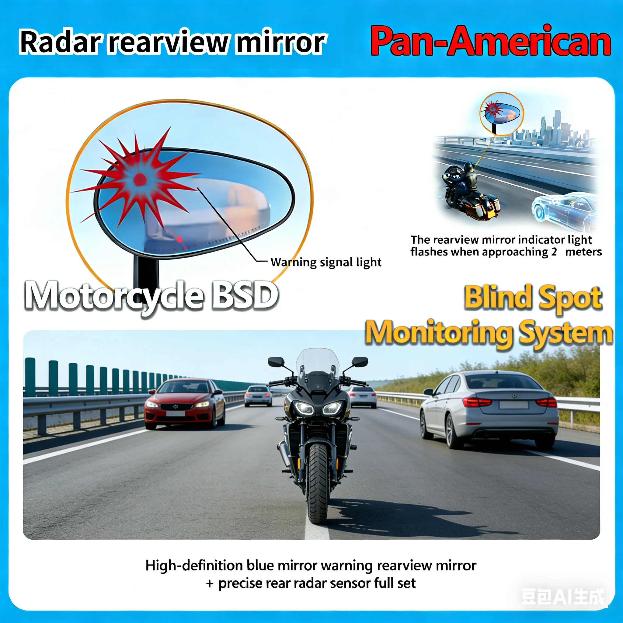 

For Harley Pan America High-definition radar rearview mirror with Blind Spot Monitoring Lane Change Alarm Motorcycle Safety Kit