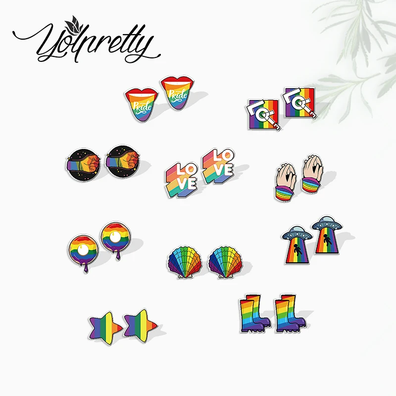 2022 New Arrival Colorful Rainbow Funny Gay Pride Proud Love Graffiti Epoxy Stud Earrings Handcraft Acrylic Resin Earrings