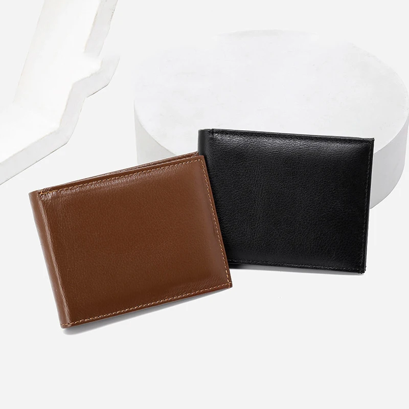 Men Slim Top Grain Cowhide Wallet Genuine Leather Bifold Purse Multi Card Slots Short Male Leather Money Clip Wallet