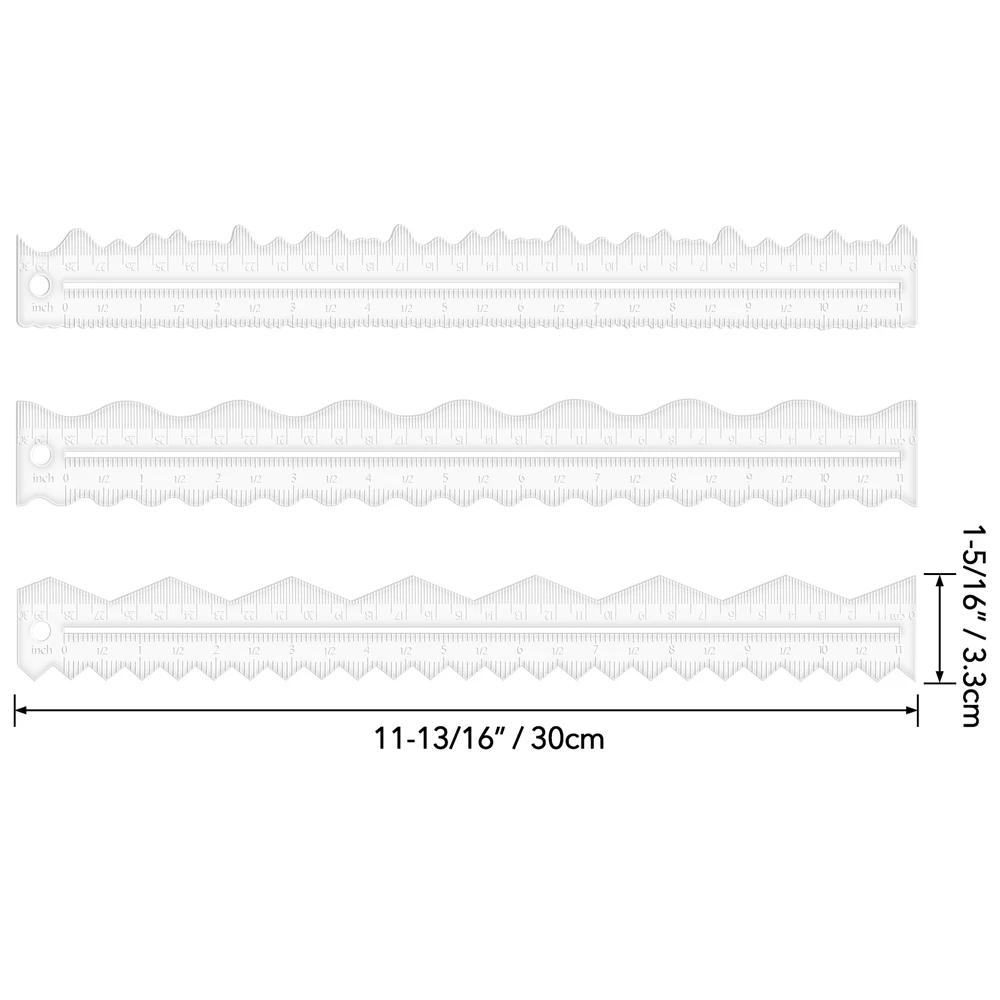 Arylic Paper Tearing Ruler Guides Craft Ruler for Cutting Paper to Wavy Line Jagged and Irregular Edges 30cm Measuring Tool