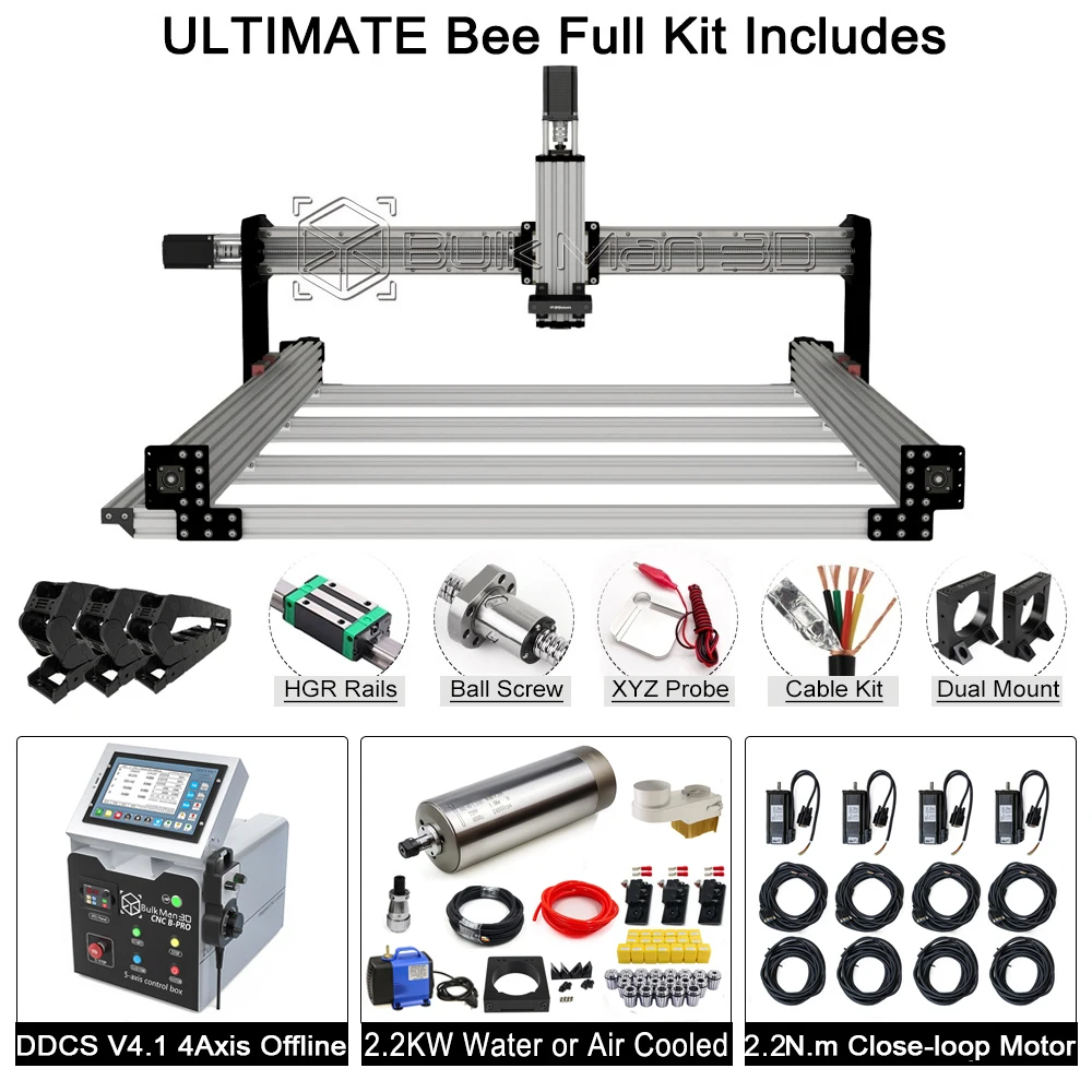 20%OFF BulkMan3D ULTIMATE Bee CNC Machine Full Kit with DDCS V4.1 Offline Control System 2.2KW Water/Air Cooled Spindle Engraver