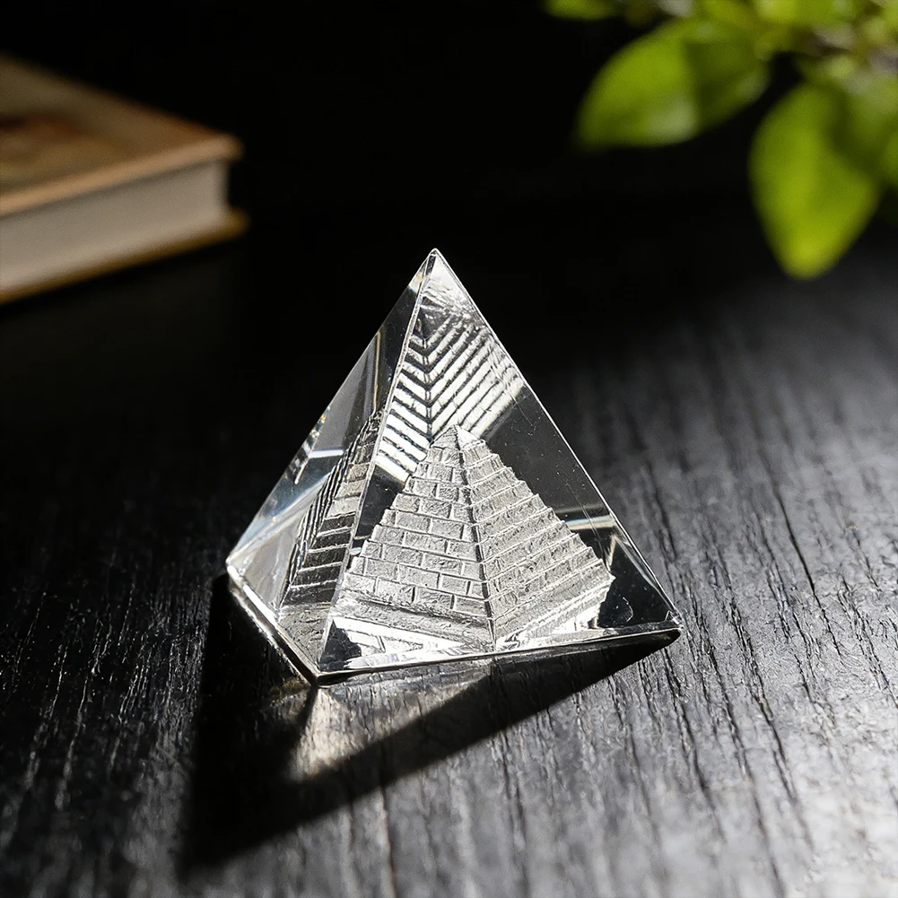 Crystal Egypt Pyramid Prism Figurine Miniatures Feng Shui Meditation Prosperity Positive Energy Lucky Home Art Decor Paperweight
