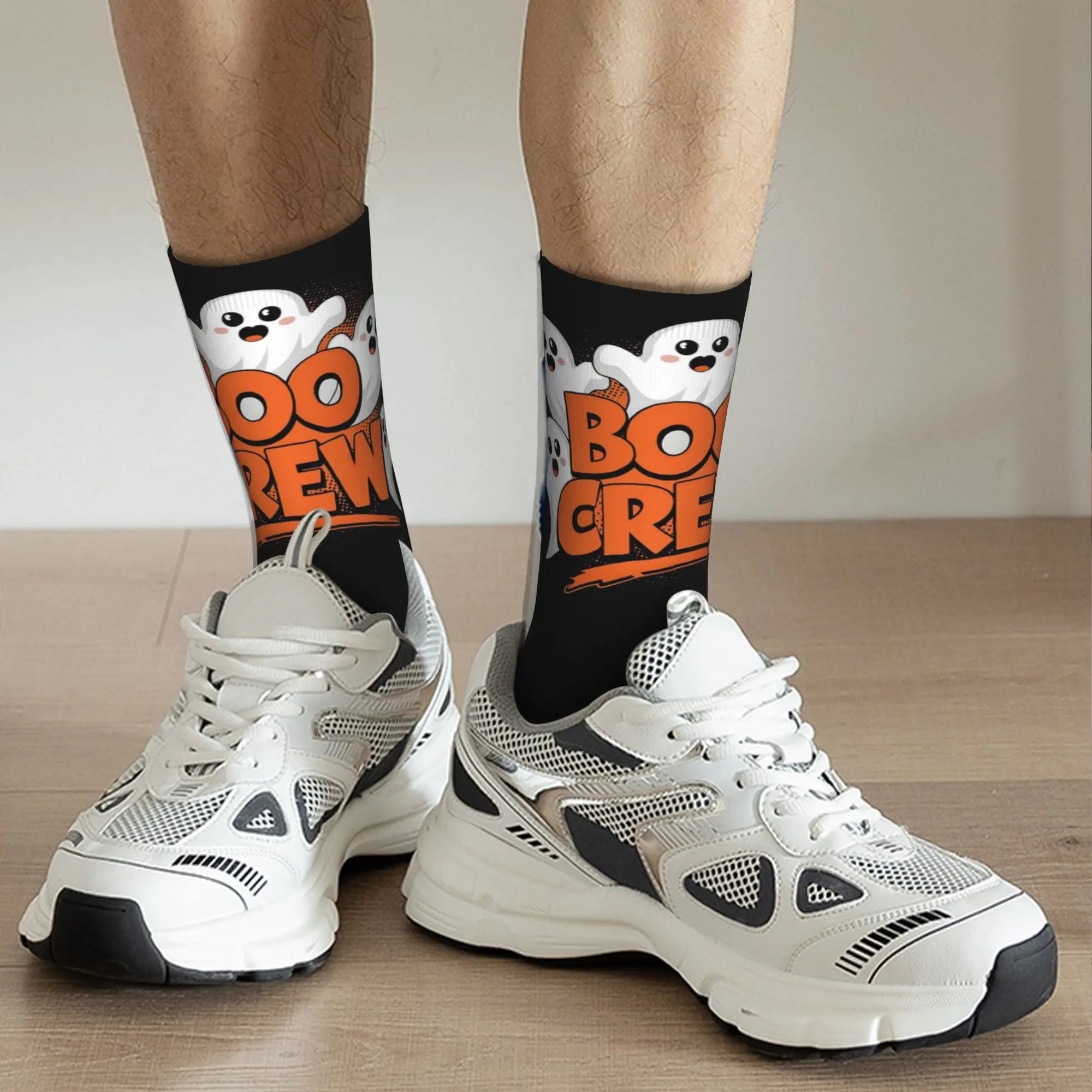 All Seasons Halloween Boo Crew Socks Harajuku Sweat Absorbing Stockings Crew Socks for Men Women Birthday Present