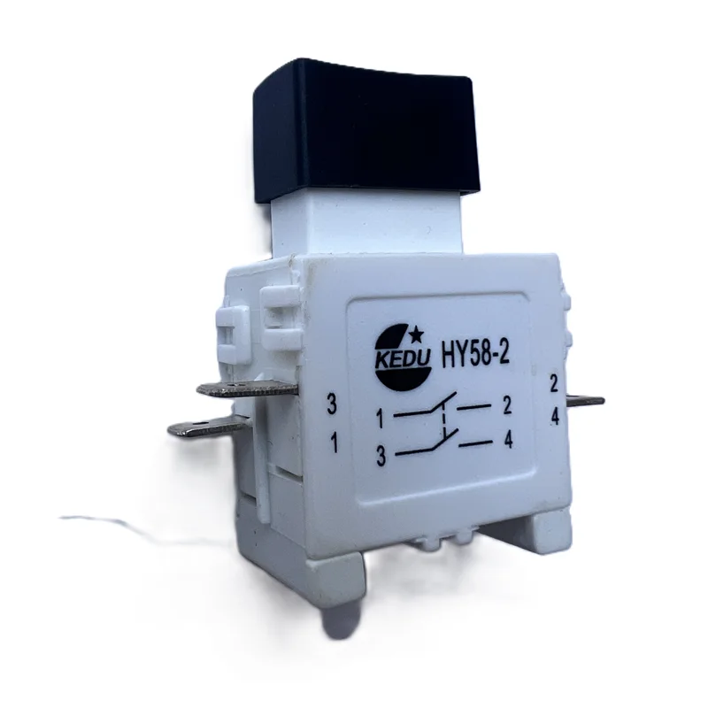 1Pc KEDU HY58‑2 4-Pin DPDT Momentary Push Button Switch, Self-Reset, for Bench Drill, Grinder, Power Tool