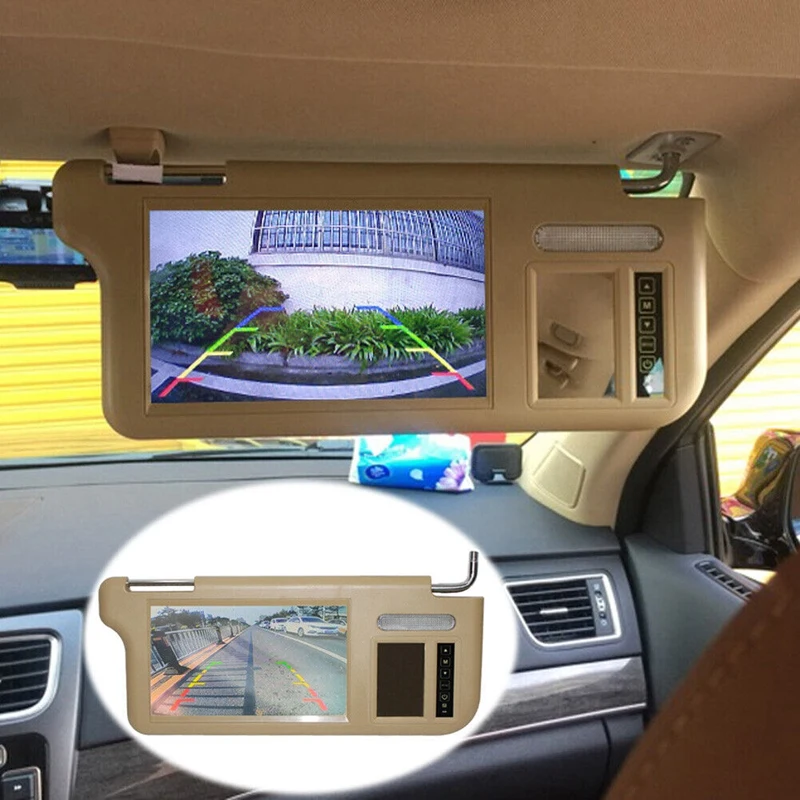 

7Inch Beige Car Left Sun Visor Rear View Mirror Screen LCD Monitor 2 Channel Video Replacement Parts