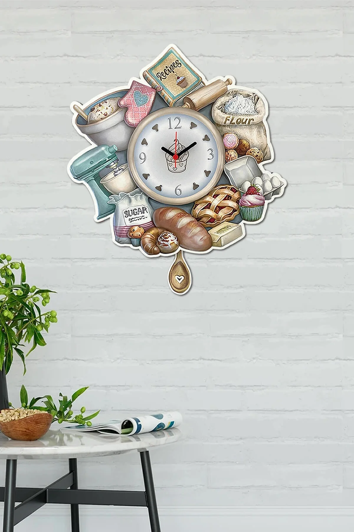 Cake World Swinging Pendulum Wall Clock Lot 40x32cm Stylish Sweet Appearance Kitchen Cafe Decor Items Useful