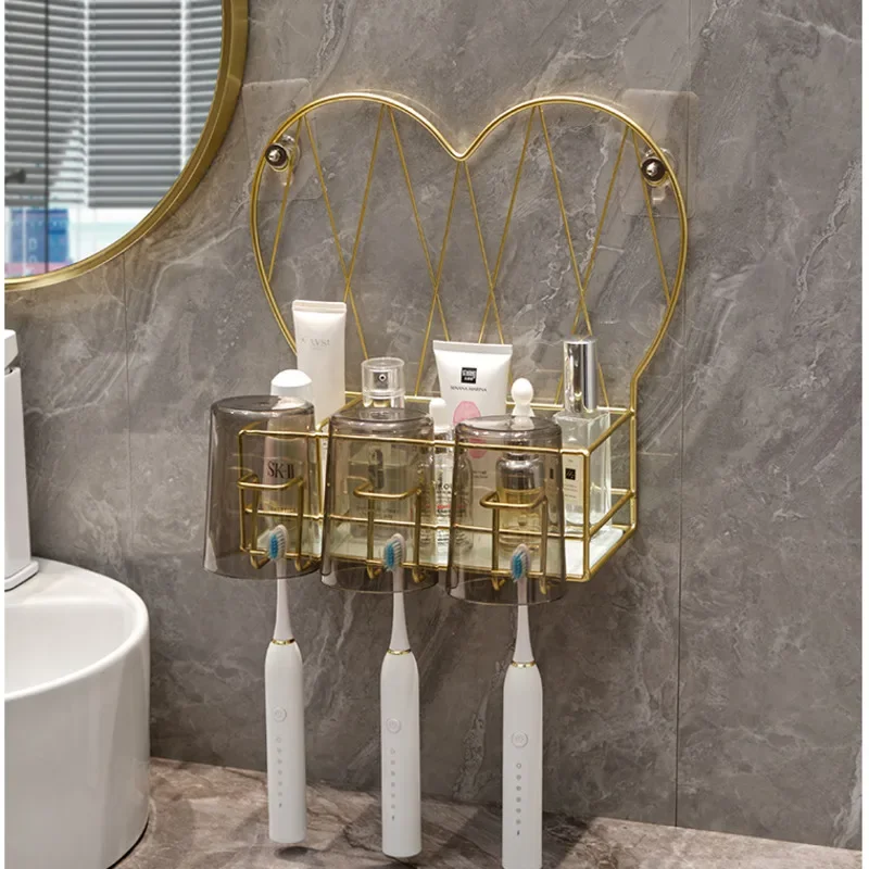 

Simple Heart Wall Hooks Multifunctional Bathroom Rack Iron Material Storage Baskets Waterproof Rust Storage Of Cosmetics
