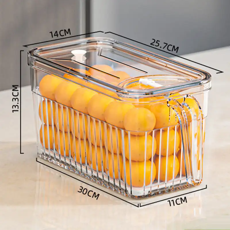 Refrigerator Storage Food Container Fresh Vegetable Fruit Boxes Drain Basket Storage Containers Pantry Kitchen Organizer