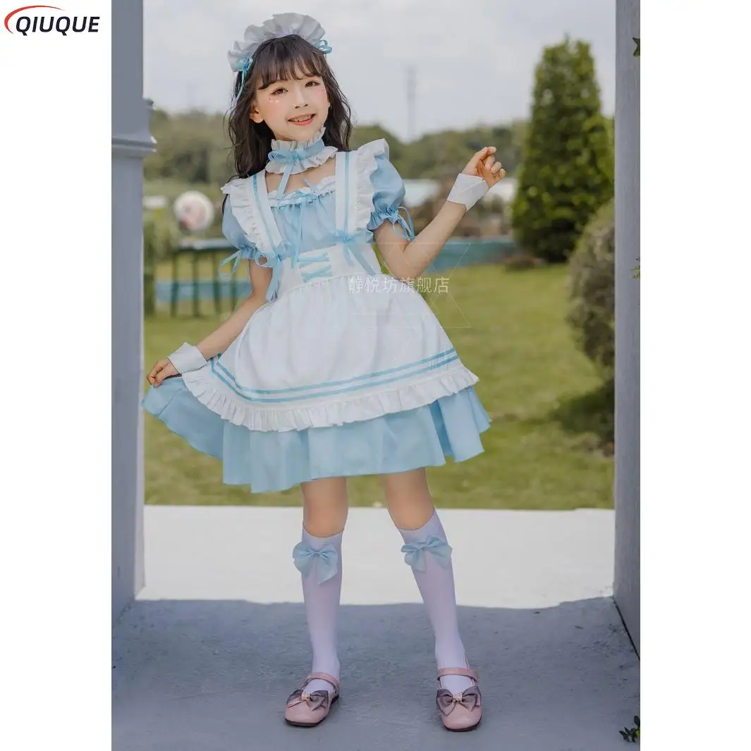 Crianças lolita vestido de empregada meninas adorável traje de empregada infantil roupa cosplay trajes