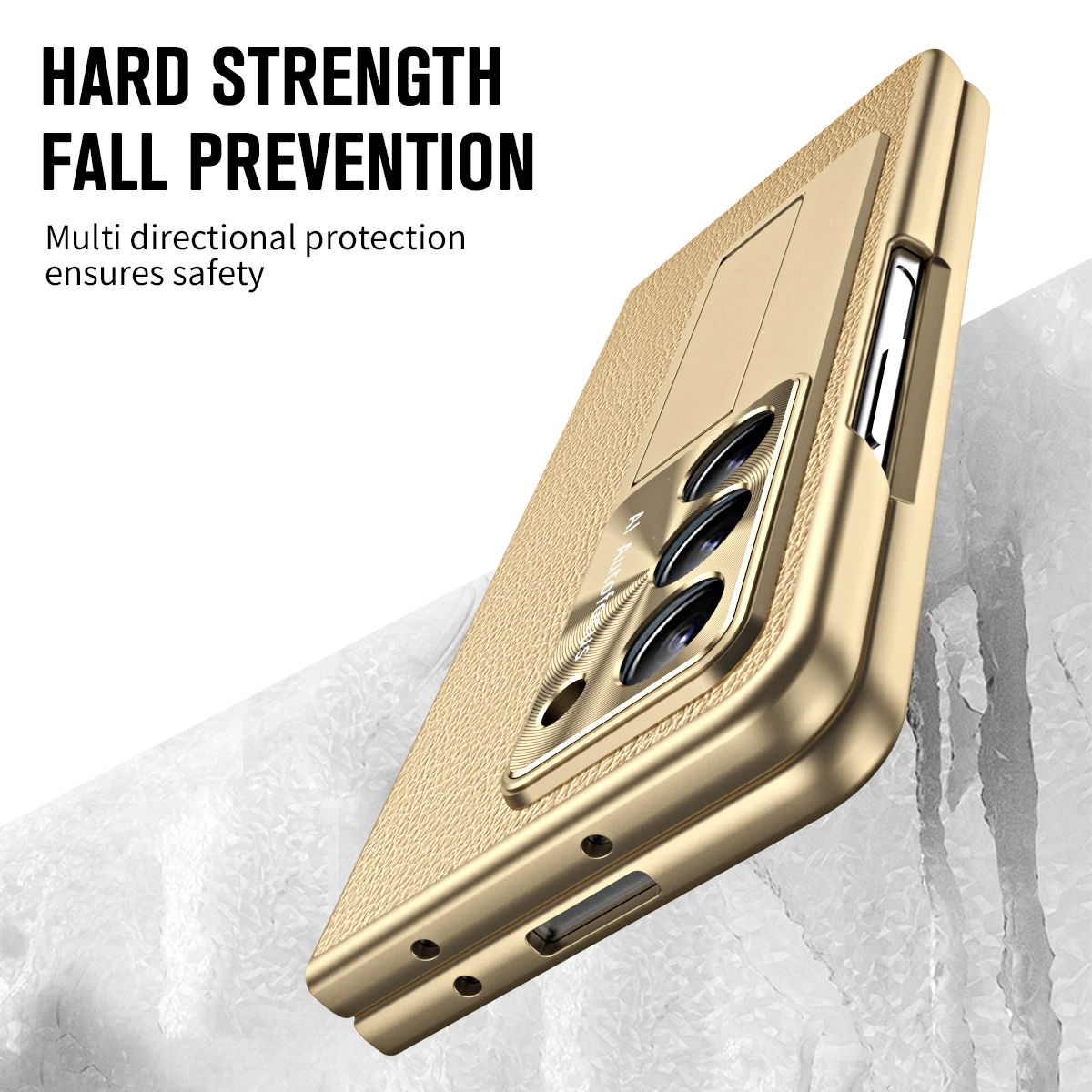 High-End Luxury Leather AG Frosted Hard PC Back Cover Case for Samsung Galaxy Z Fold 5 with Glass Screen Protector Phone Stand