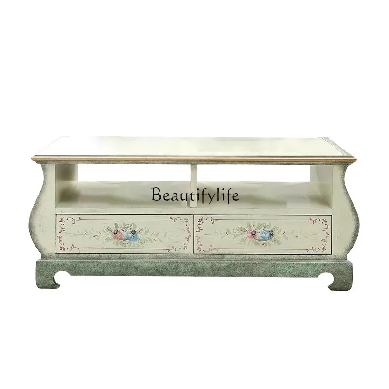 

Retro solid wood home locker living room small apartment tea table tea table TV cabinet combination