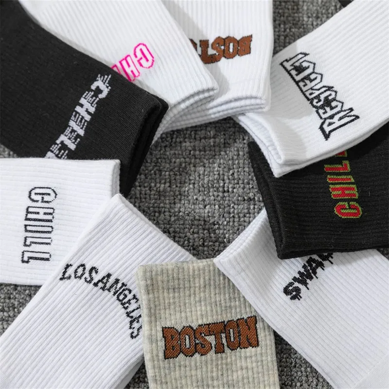 Women Cotton Socks New Letter Jacquard Fashion Trend Personalized Street Hip Hop Art Character Ladies Crew Socks I107