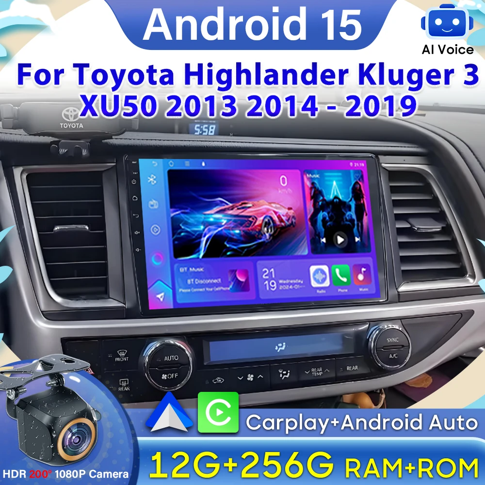 

Android 15 Carplay For Toyota Highlander Kluger 3 XU50 2013 2014 - 2019 GPS Navigation DSP Video Car Radio Car Monitor Stereo 2k