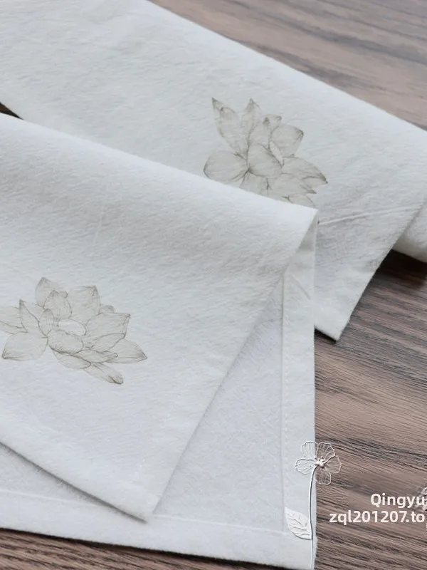 Traditional Chinese Style Zen Lotus Printed Soft Absorbent Cotton Handkerchief Portable Square Hanky For Men Women Customizable