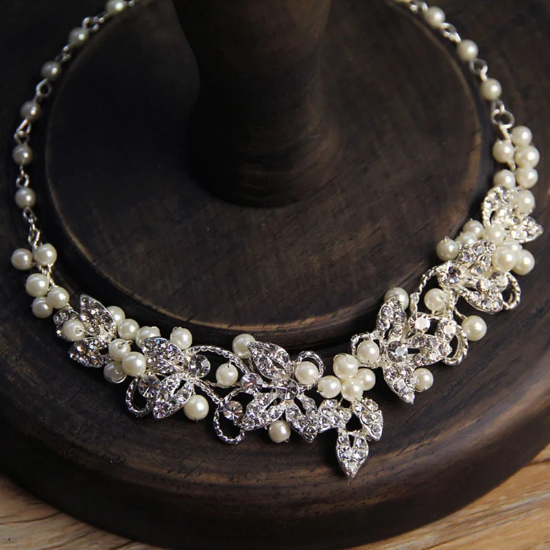 Silver Color Pearls Bridal Necklace with Earrings Gorgeous Women Prom Jewelry Sets Bride Accessories