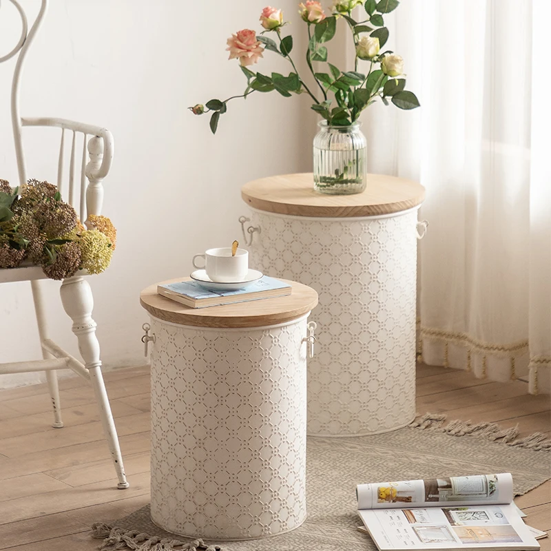 الرياح الفرنسية الخفيفة الفاخرة الحديد المطاوع أريكة الجانب عدد قليل من زاوية تخزين الرياح الكريمية عدد قليل من B & B قهوة صغيرة مستديرة #5