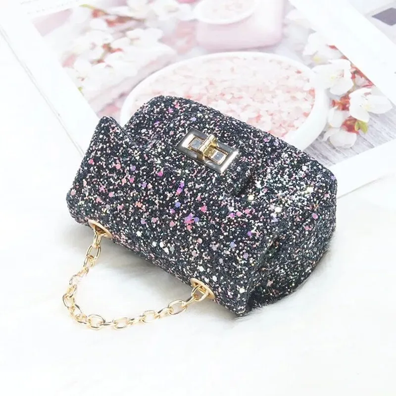 Children's Shiny bags Design glitter crossbody bag Baby girls little money Bag Child super mini chain Purses Kids Wallets NAB247