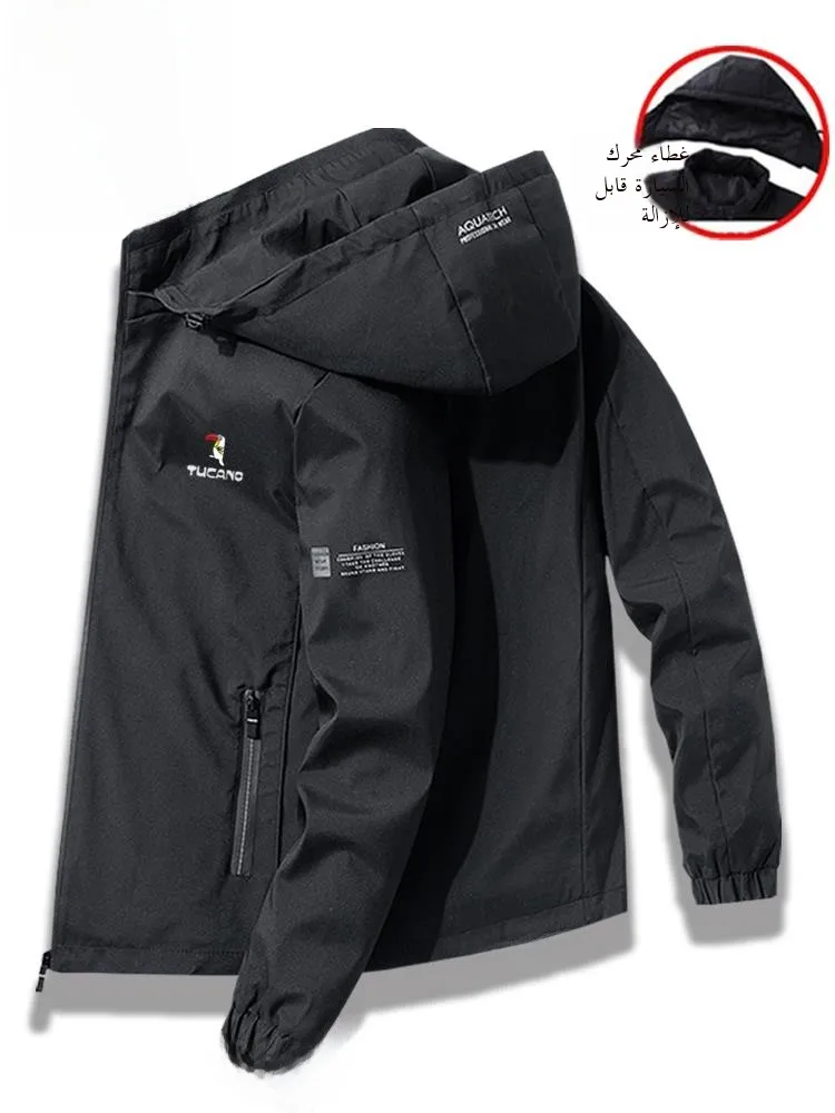 

Men's Casual Fce Lined Jaet Thiened Removable Hooded Outerwear Spring Autumn Faionable Urban Sle Windproof Zipper