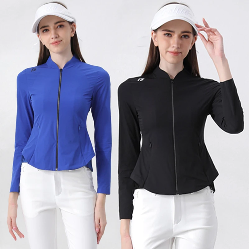 Golfist Spring Autumn Golf Jacket Women Sports Slim Waist Shirts Long-sleeved Jersey Cardigan Trench Coat Pleated Windbreaker