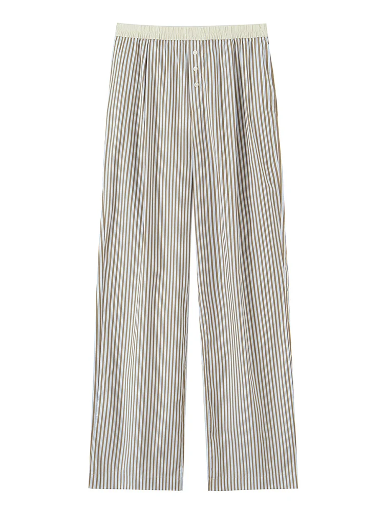 

SIYANG Women Fashion Striped Pleated Straight Pants Vintage High Elastic Waist Full Length Female Chic Lady Trousers