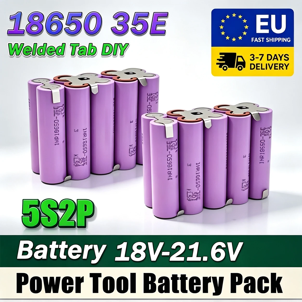 9000-mAh-Lithium-Ionen-Akkupack 5S2P mit 18650-35E-Zellen, 18 V/21,6 V, geeignet für Elektrobohrmaschinen und Elektrowerkzeuge für den Heimwerkerbereich.
