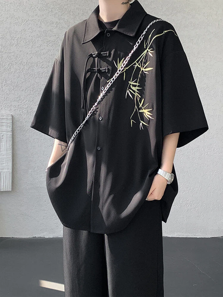 

New Chinese Sle Embroidered Button up irt Men's Summer Thin Ice Silk ort Sve Loose Fit Hanfu Tang Costume Casual irt