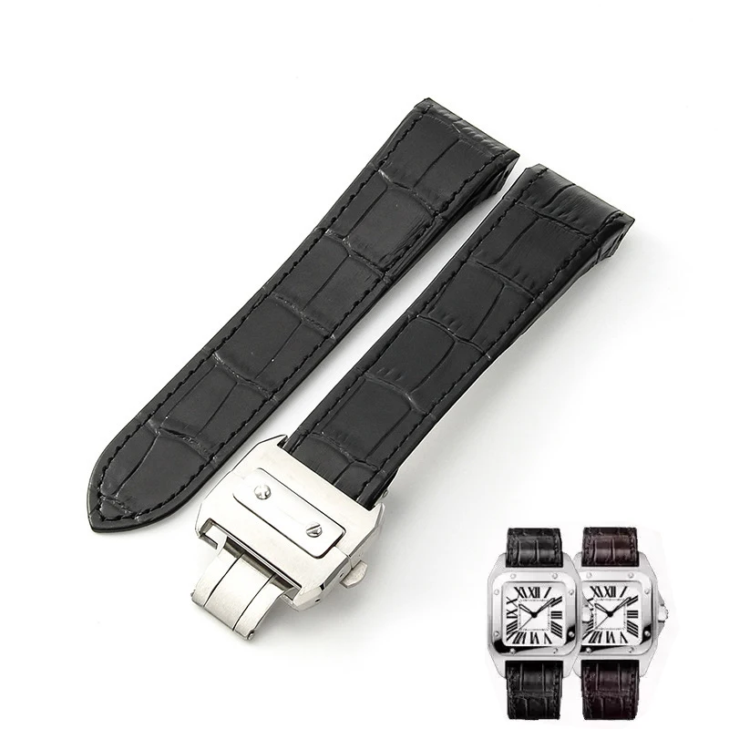 

High Quality waterproof Genuine Leather Watch Strap For Cartier Santos 100 Men's And Women Folding Buckle strap 20mm 23mm