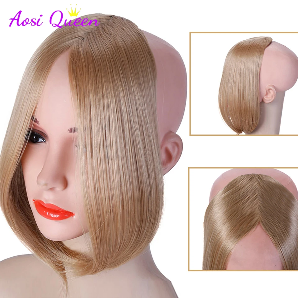 AOSI  Long Bangs Clip In on Front Hair Bang Side Fringe Hair Extension Natural Synthetic Bangs Hair Accessories for Women