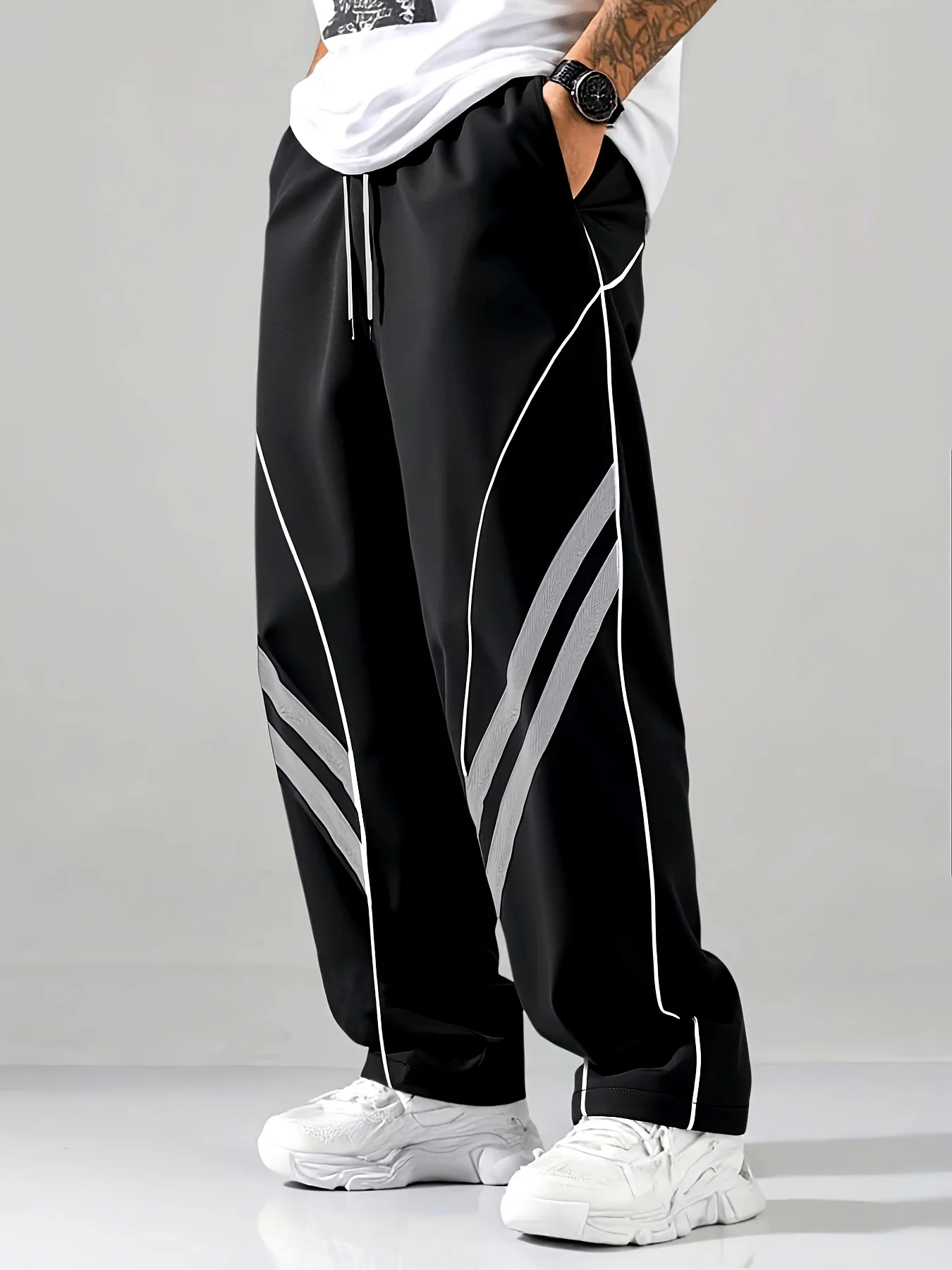 2026 Y2K Hochgeschnittene Schlankmachende Hose mit Elastischem Bund und Seitennaht Weißer Kante Lässige Freizeithose für Outdoor-Sport Lange Hose für Kinder – Detail 5
