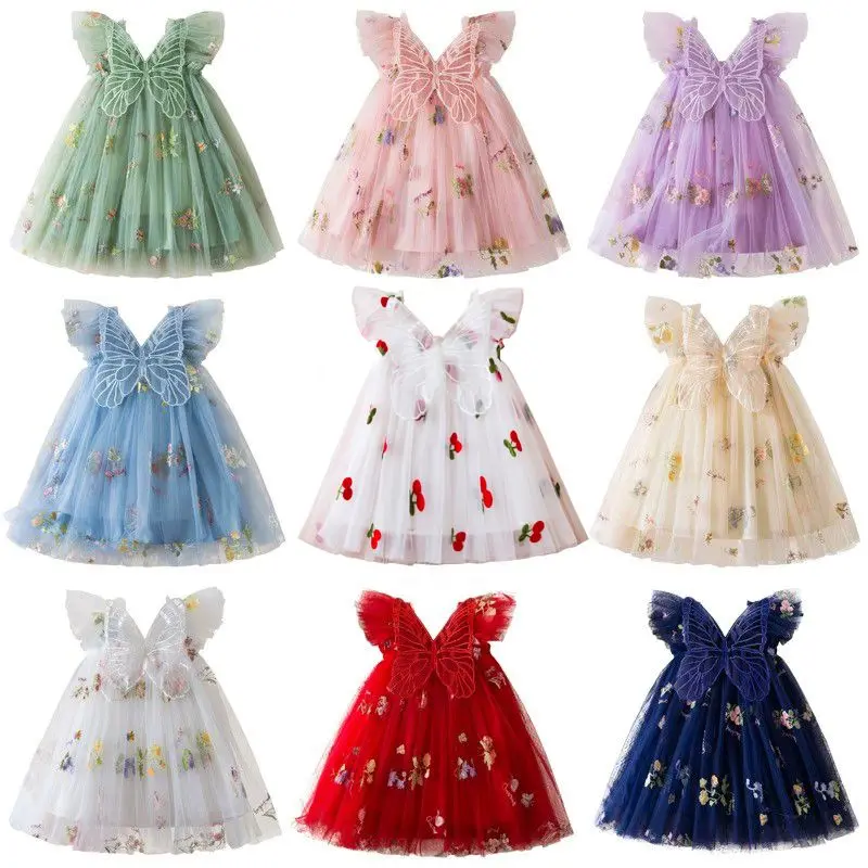 Summer New Cute Butterfly Chiffon Baby Girl Dress, Princess Style Children'S Clothing (9 Months -4 Years Old)