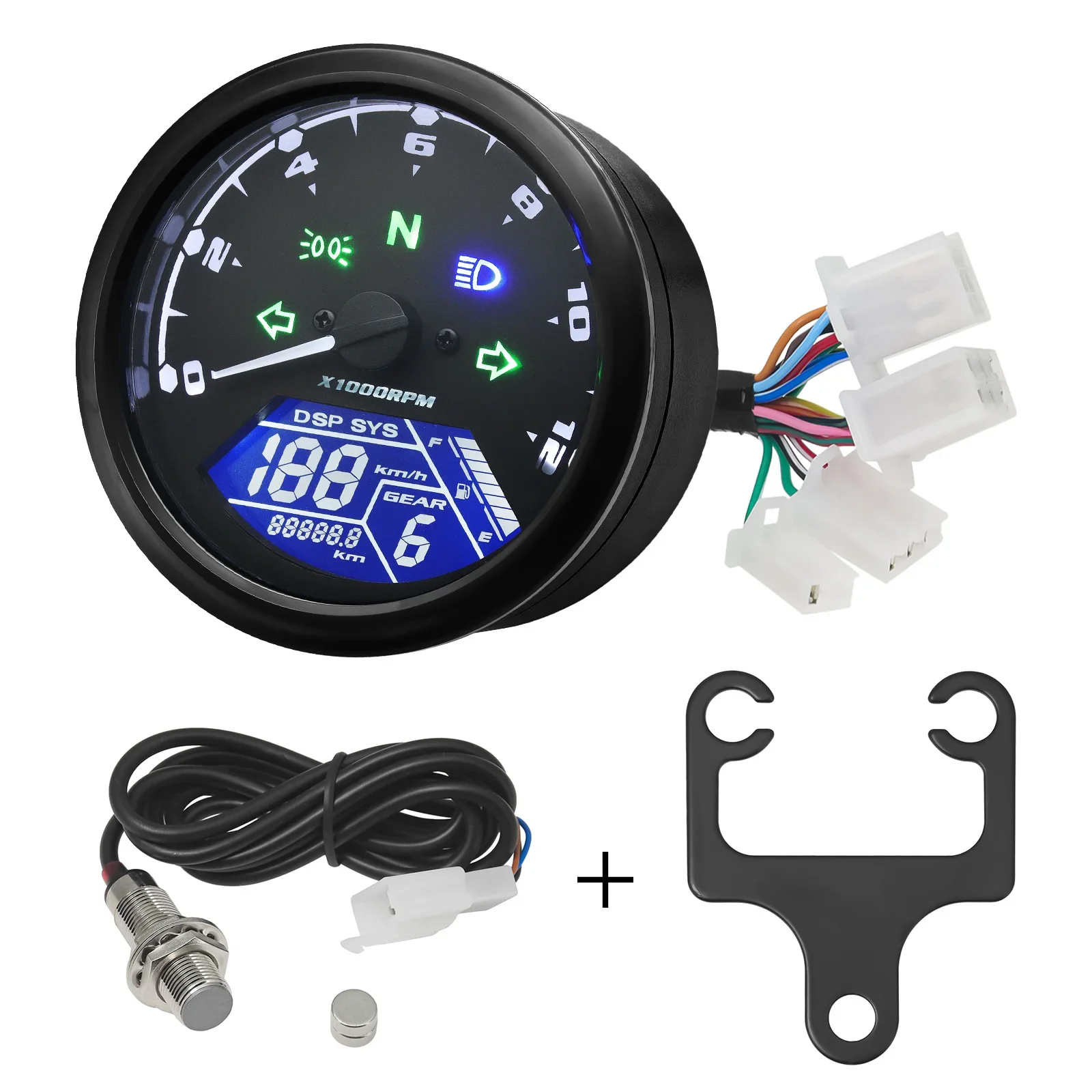 

12000RPM LCD Digital Motorcycle Tachometer Speedometer Odometer Waterproof Gauge Multi-function for Cafe Racer 1-4 Cylinders