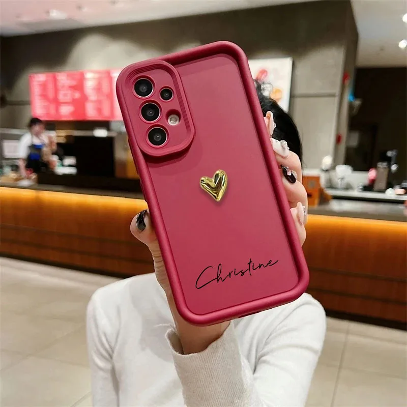 Personalized Customized Name Silicone 3D Gold Heart Case For Samsung Galaxy A52S A51 A32 A31 A22 A21S A14 A13 4G 5G Soft Cover