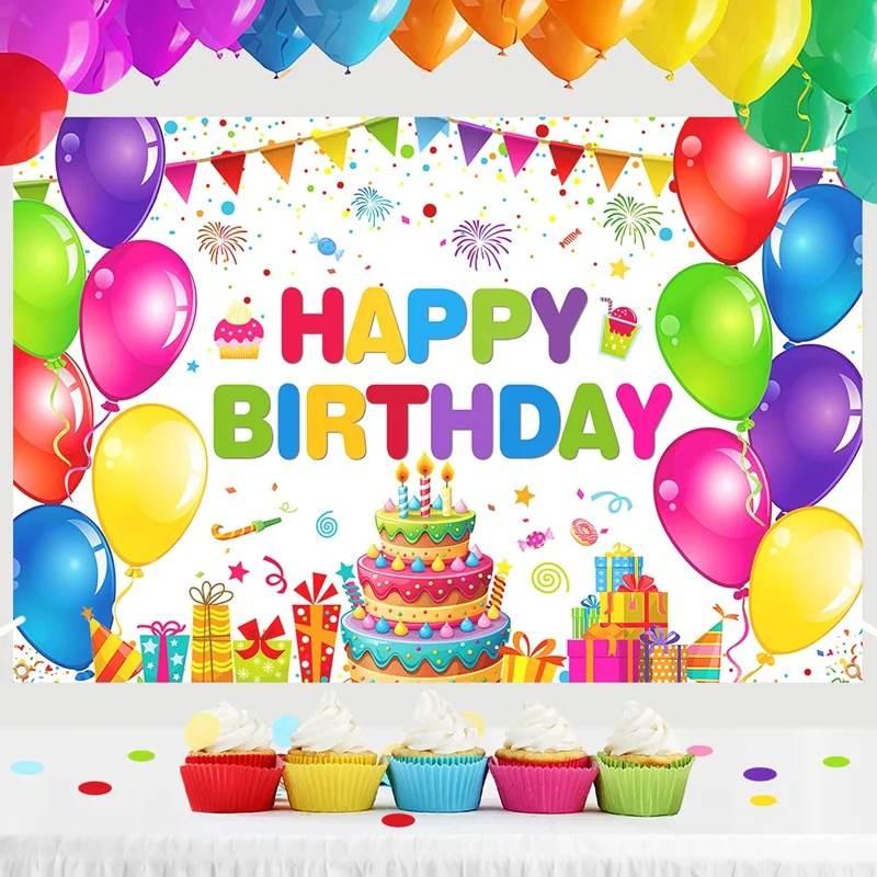 Alles Gute zum Geburtstag Party Dekorationen Hintergrund Banner Bunte Luftballons Kuchen Design Hintergrund Tuch 1. Geburtstag Party Dekoration