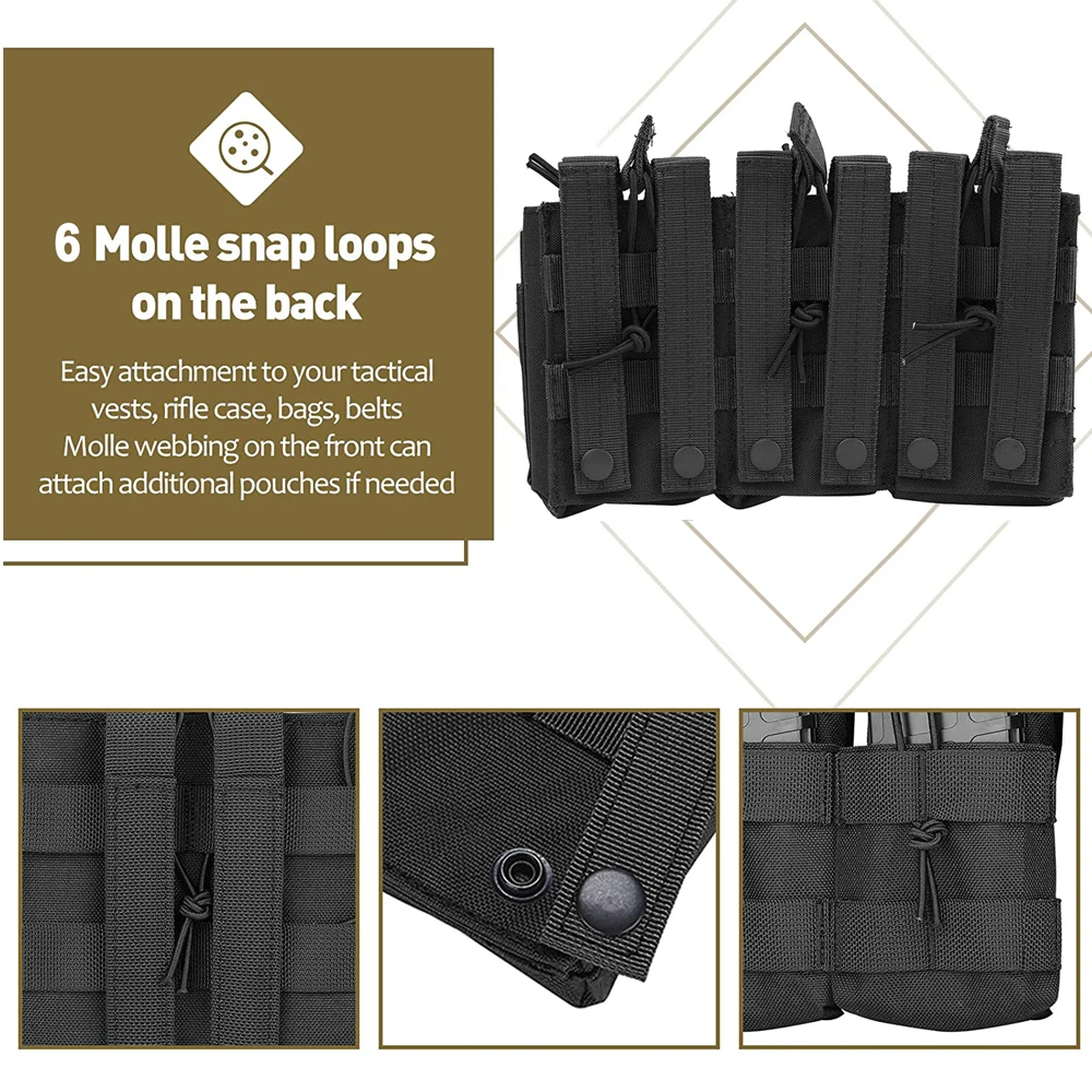 Tactical Molle Pouch Triple Magazine Pouch Double-Layer Mag Pouches Universal Cartridge Holder for M4 M14 M16 AK AR