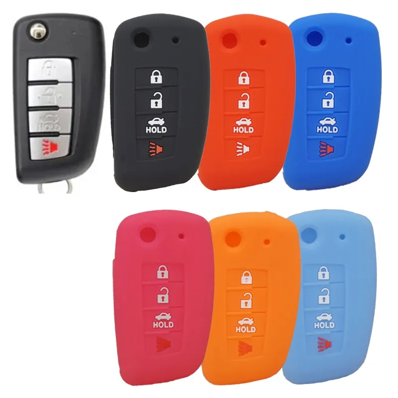 Xinyuexin Silicone Car Key Cover FOB Case for Nissan NV200 Sentra Versa 4 Buttons Flip Remote Key Holder Protector Car Accessory
