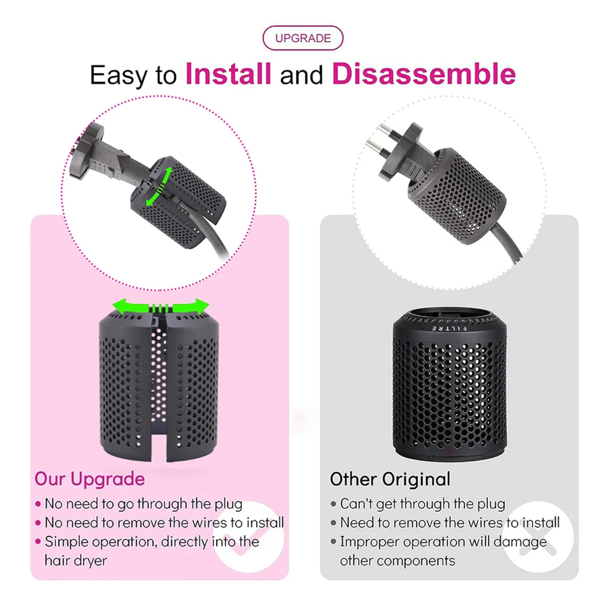 Filtre de rechange en maille pour sèche-cheveux Dyson Supersonic HD01, HD03, HD08, pièce B