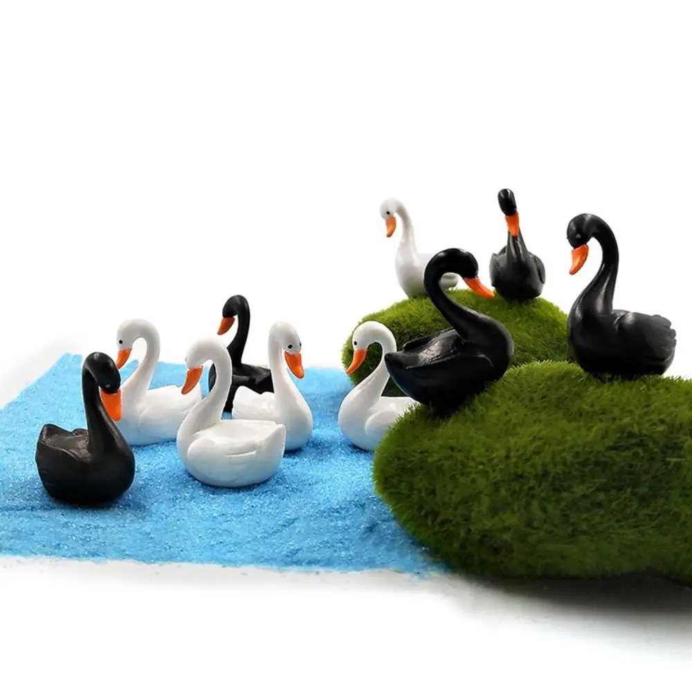 10pcs Black White Swan Miniature Figurine Cartoon Love Ducks Decoration Mini Fairy Garden Animals Statue Home Desk Ornaments