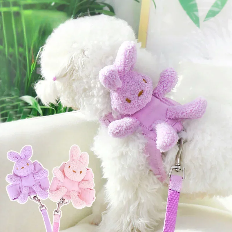 Cute Plush Bunny Chest Strap Vest Dog Traction Rope Walking Dog Rope Dog Chain Strap Puppy Small Dog Cat Supplies Dog Collar