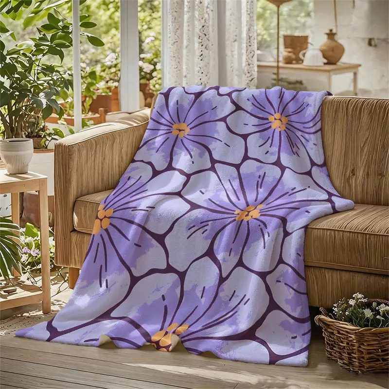 Lilac Hibiscus Print Flannel Blanket Warm Soft Halloween Christmas Decorative Couch Warm Cozy All-Season Gift
