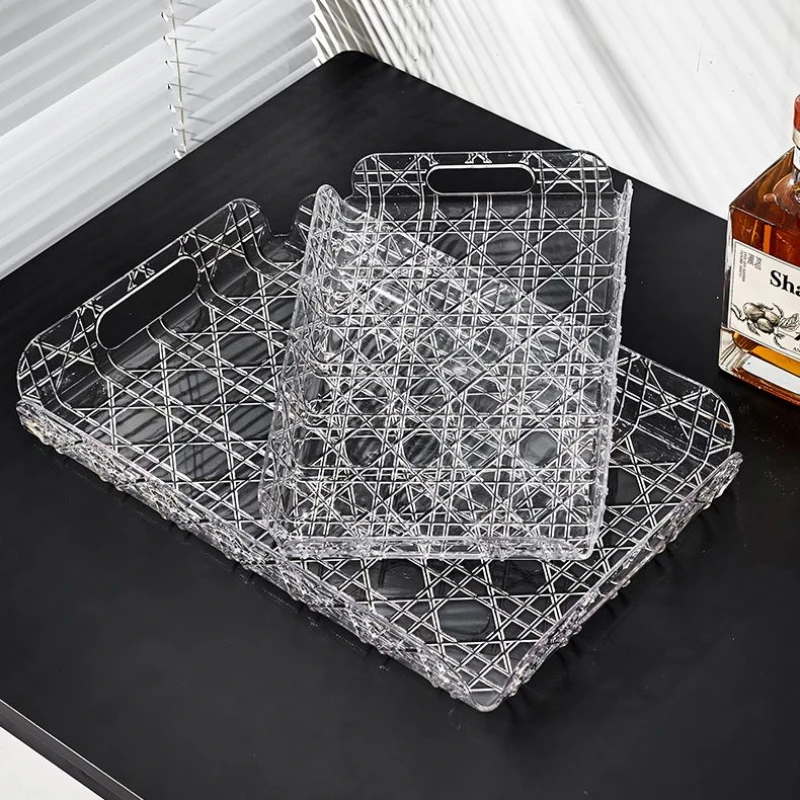 Luxury Vine Pattern Acrylic Tray Plaid  Jewelry Aromatherapy Storage Plate Living Room Water Cup Trays Desktop Home Decoration