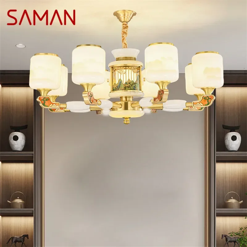 

SAMAN Contemporary Luxury Brass Pendent Lamp Chinese style Living Room Dining Room Bedroom Villa Hotel Sample Room Chandelier