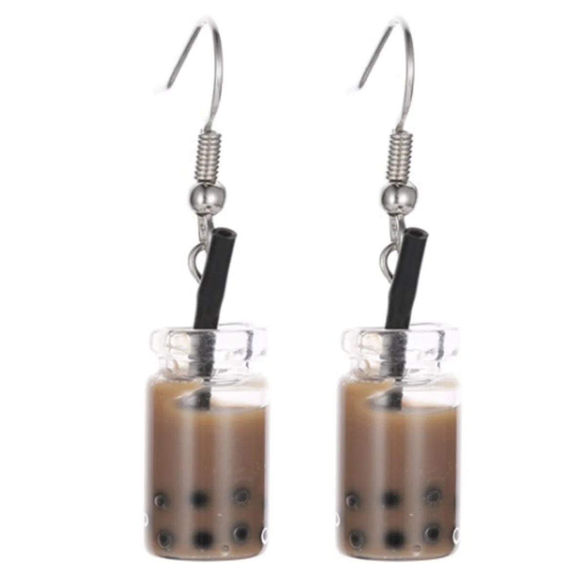 4x Funny Lemon Tea Pearl Milk Tea Earrings Taiwan Bubble Tea Funny Dangle Earrings for Women ,Dark Coffee