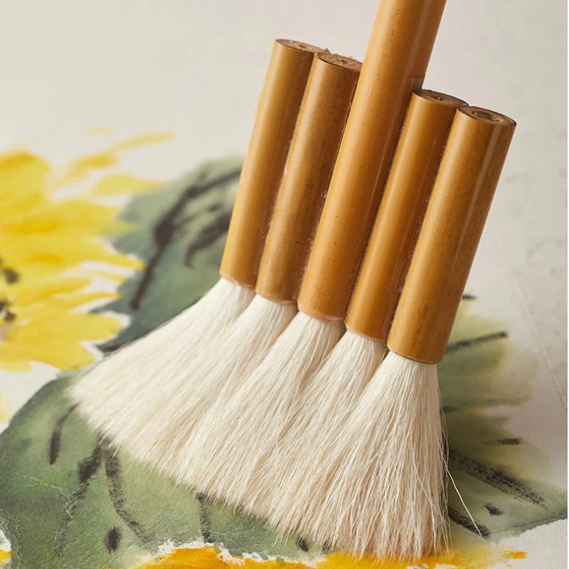 Woolen Hake Flat Row Paint Brush Bamboo Handle For Watercolor Chinese Traditional Painting Wash Drawing Art Craft Stationery