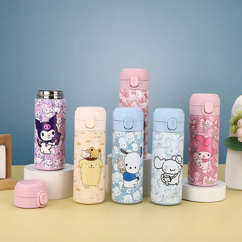 MINISO 420ml Kawaii Sanrio Hello Kitty Cup Kuromi Cinnamoroll Thermos Anime Cute Student Drink Water Outdoors Insulation Girls