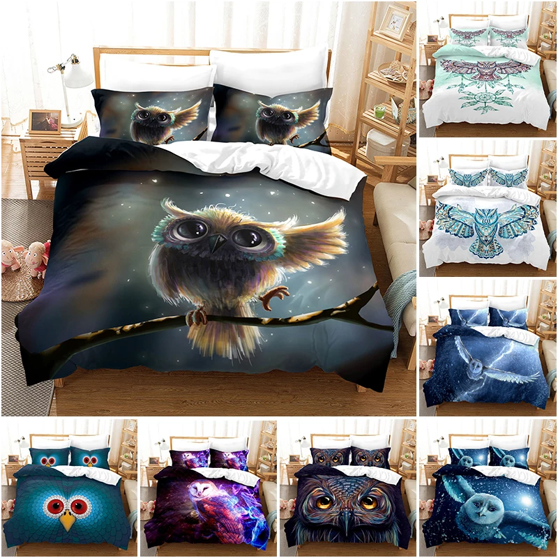 

3D Animal Owl Duvet Cover with Pillow Cover Bedding Set Single Double Twin Full Queen King Size Housse De Couette Roupa De Cama