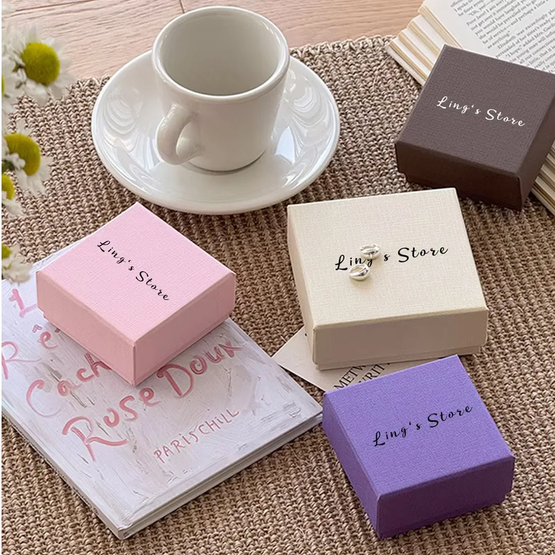 

10Pcs Personalized Logo Colorful Texture Kraft Jewelry Box 8x8x4cm 10x10x4cm Organizer For Ring Earring Necklace Pendant Bracele