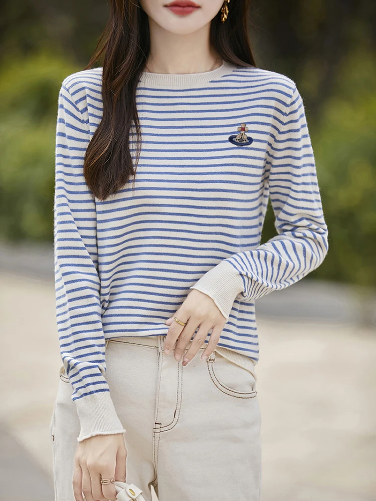 

2025 Fall Winte New Pullover Sweater O-Neck Long Sleeved PulloveTop Stripe Women'sHigh Grade Sweater Fashion Comfortable Sweater