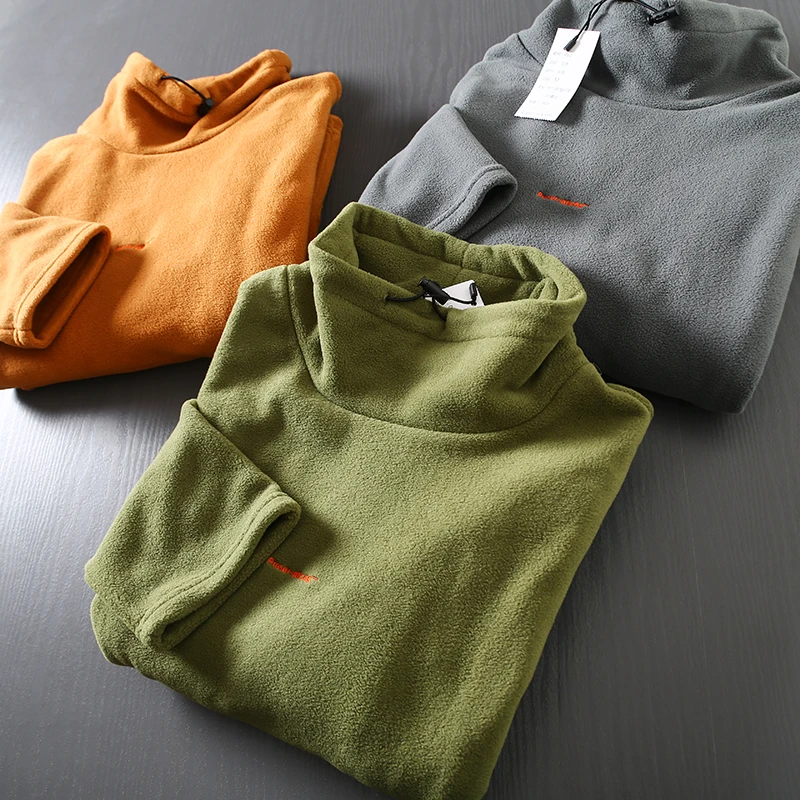 Men's Loose Casual Double-Sided Fleece Warm Base Pullover High Collar Thick Sweater Outdoor Trekking Fitness Running Sports TEE