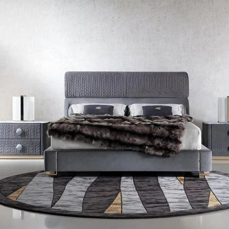 yp-China Factory Professional Designs Ottoman Imported Bed Grey Velvet Fabric Wooden Frame for Office and Hotels-