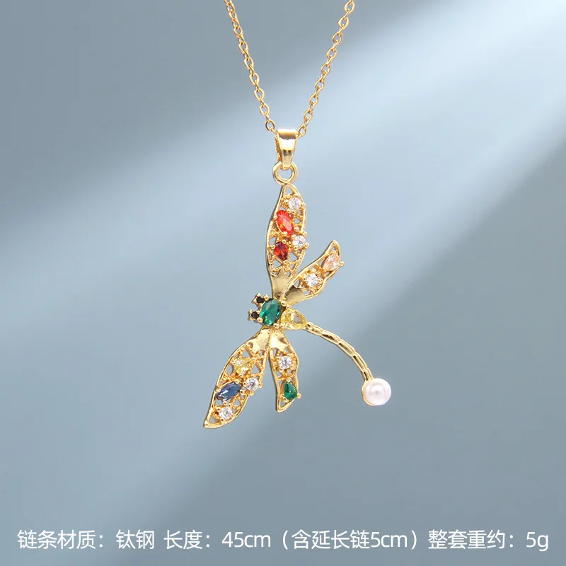 4pcs/set Fashion Dragonfly Shaped Pendant Necklace for Women Inlaid Colorful Cubic Zirconia Exquisite Girls Jewelry Party Gifts